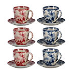 Lucky Art Florantine 6li Kahve Fincani Seti Kirmizi-Mavi 120 cc