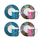 Lucky Art Estelle Bone China Porselen Karışık Desenli 4 lü Kahve Fincanı Seti LYHD 567