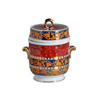 Lucky Art Clarissa Bone China  Porselen Mavi Beyaz Naturel Barok Desenli Kulplu Kavanoz 16 cm