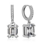 Gümüş Baget Taşlı Halka Küpe