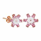 Gümüş Pembe Lotus Çiçeği Küpe