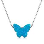 Gümüş Mavi Opal Taş Kelebek Kadın Kolye