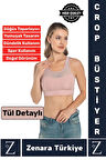 Yüksek Kalite Göğüs Toparlayıcı Sarkma Önleyen Spor Gündelik Kullanım Tül Detaylı Şık Crop Büstiyer