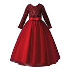 Mashotrend Kırmızı Tarlatanlı Zara Payetli Çocuk Abiye - Kız Çocuk Elbise - Kız Çocuk Balo Elbise - Noel Elbise