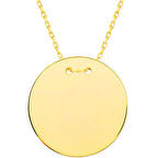 Gold Yuvarlak Plaka 925 Ayar Gümüş Kadın Kolye