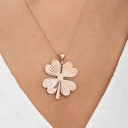 Dört Yaprak Yonca Rose  925 Ayar Gümüş Kadın Kolye