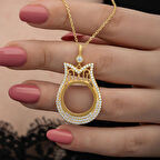 Gold Çeyrek Altın TakılabilenZirkon Taşlı 925 Ayar Gümüş Kadın Kolye