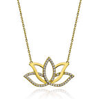 Gold Lotus Zirkon Taşlı 925 Ayar Gümş Kadın Kolye