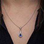 Mavi Zirkon Taşlı 925 Ayar Gümüş Kadın Kolye