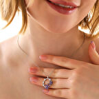 Mor Çiçek  Yapraklı 925 Ayar Gümüş Kadın Kolye