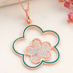 Rose Çiçek Desenli 925 Ayar Gümüş Kadın Kolye