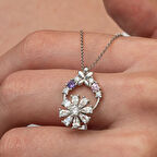 Çiçek Zirkon Taşlı 925 Ayar Gümüş Kadın Kolye