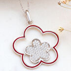 Çiçek Desenli  925 Ayar Gümüş Kadın Kolye