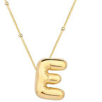 E Harfi Balon Gold  925 Ayar Gümüş Kadın Kolye