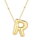 R Harfi Balon Gold  925 Ayar Gümüş Kadın Kolye