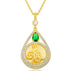 Gold Tuğralı Zirkon Taşlı 925 Ayar Gümüş Kadın Kolye