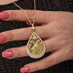 Gold Tuğralı Zirkon Taşlı 925 Ayar Gümüş Kadın Kolye