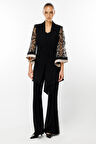 Moda İlgi Kadın Kolları Evaze Güpürlü Uzun Ceket T07113 Siyah