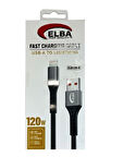 Elba Elb120-4 120w   Lightning To Usb 1Mt Siyah Örgülü  Şarj Kablosu