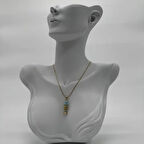 Çelik Mavi Balık Kolye  - Gold