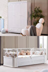 Antalya Çocuk Odası Takımı, Antalya Yavrulu Karyola, Perla 3 Kapaklı Dolap - Beyaz