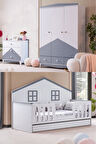 Bello Çocuk Odası Takımı, Bello Yavrulu Karyola, Fethiye 3 Kapaklı Dolap, Şifonyer - Gri