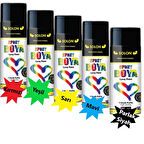 Sprey Boya 200 Ml Gökkuşağı (Sarı, Mavi, Yeşil, Kırmızı ve Parlak Siyah)  5 Renk