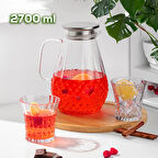 Porsima 20-0097 Borosilikat Cam Sürahi Metal Kapaklı Cam Karaf - Detoks Sürahi 2700 ML