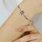 Kırmızı Lotus Çiçeği Tasarımlı 925 Ayar Gümüş Kadın Bileklik