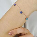 Yuvarlak Minimal Tasarımlı Renkli Zirkon Taşlı 925 Ayar Gümüş Şans Bileklik