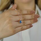 Damla Tasarımlı Mavi Zirkon Taşlı 925 Ayar Gümüş Kadın Kolye Rose