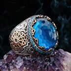 Mavi Zirkon Taşlı 925 Ayar Gümüş Erkek Yüzük