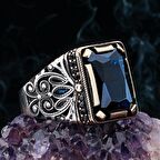 Lacivert Zirkon Taşlı 925 Ayar Gümüş Erkek Yüzük