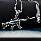 Tüfek Tasarımlı Kalın Zincirli 925 Ayar Gümüş Kolye