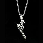 Özel Tabanca Tasarımlı Kalın Zincirli 925 Ayar Gümüş Kolye 60 CM