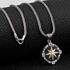925 Ayar Gümüş Pusula Kolye Siyah 60 CM