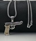 Özel Tabanca Tasarımlı 925 Ayar Gümüş Kolye 60 CM