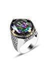 Özel Tasarım El İşi Kalem İşçilikli Mistik Topaz Taşlı 925 Ayar Gümüş Erkek Yüzük