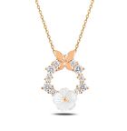 Manolya Çiçeği Kelebek Detaylı 925 Ayar Gümüş Kolye ROSE