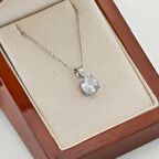 Yuvarlak Beyaz Zirkon Taşlı Gümüş Kadın Kolye