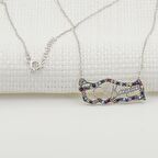 925 Ayar Gümüş Atatürk İmzalı Turkiye Haritalı Zirkon Taşlı Kadın Kolye