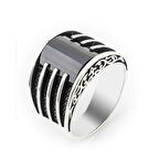 Oval Siyah Zirkon Taşlı Gümüş  Erkek Yüzük