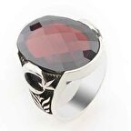 Kırmızı Taşlı Ay Yıldızlı Gümüş Erkek Yüzük