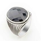 Siyah Zirkon Taşlı  Gümüş  Erkek Yüzük  Model 3