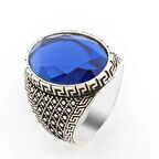 Oval Mavi Zirkon Taşlı Gümüş Erkek Yüzük