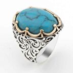 925 Ayar Gümüş Firuze Taşlı Kral Tacı Model  Erkek Yüzük