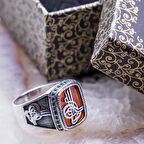 Osmanlı Tuğralı Akik Taşlı Erkek Gümüş Yüzük