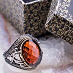 925 Ayar Gümüş Kırmızı Zirkon Taşlı Kılıç Detaylı Yüzük