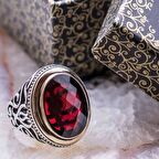 925 Ayar Gümüş Kırmızı Oval Zirkon Taşlı Yüzük