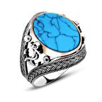 925 Ayar Gümüş Firuze Taşlı Çapa Desenli Erkek Yüzük